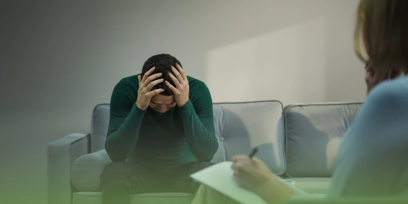 Мужчина с психопатией на консультации у психотерапевта